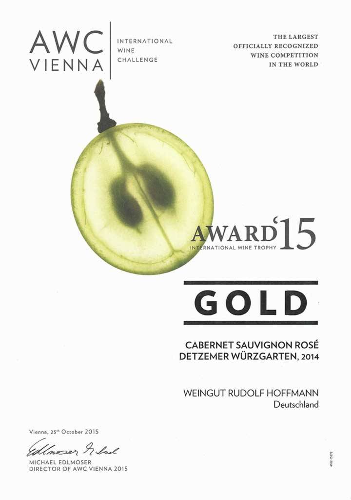 AWC Gold Award 2015 for Cabernet Sauvignon Rosé 2014
