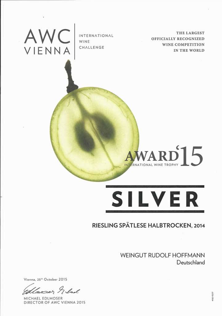AWC Silver Award 2015 for Riesling Spätlese Halbtrocken 2014