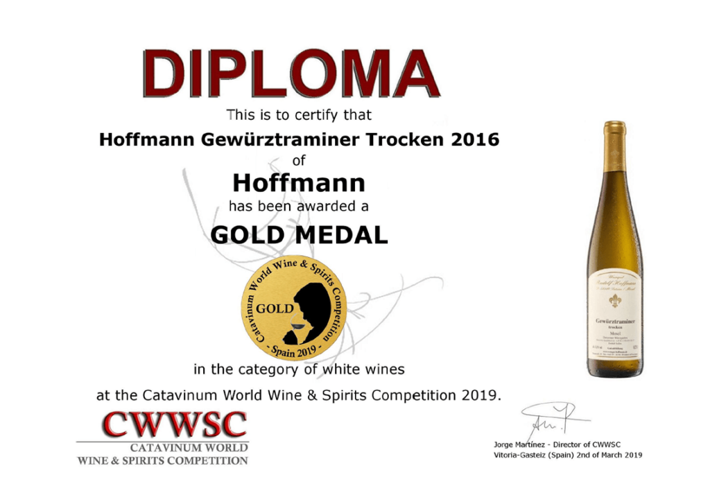 CWWSC Gold for Hoffmann Gewürztraminer 2016