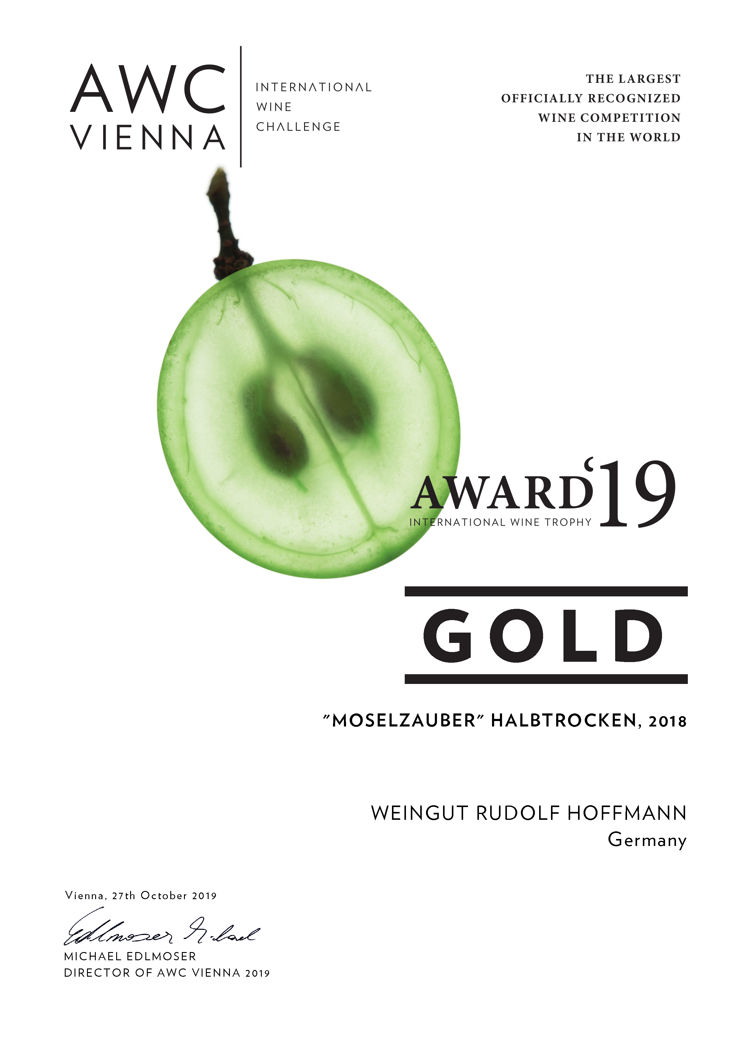 AWC Gold für Moselzauber Halbtrocken 2018
